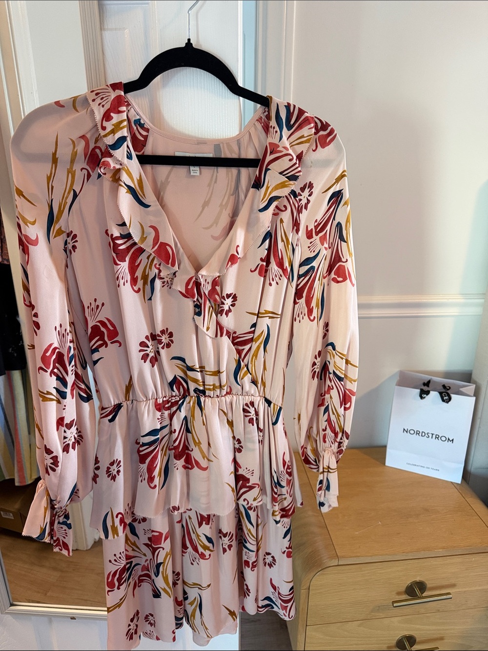 Joie Pink Floral Ruffled V-Neck Dress